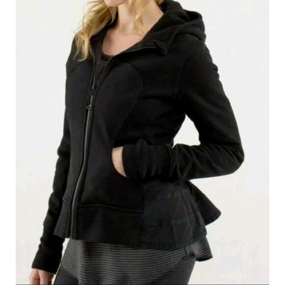 Y2K Lululemon Scuba Hoodie SE Ruffled Up Black Jacket Women’s 2 VGUC Rare - Picture 1 of 14